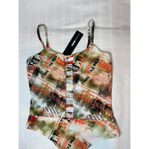 Abstract Print Cut Out Detail Bodysuit Size M RefM023 - Picture 7 of 10
